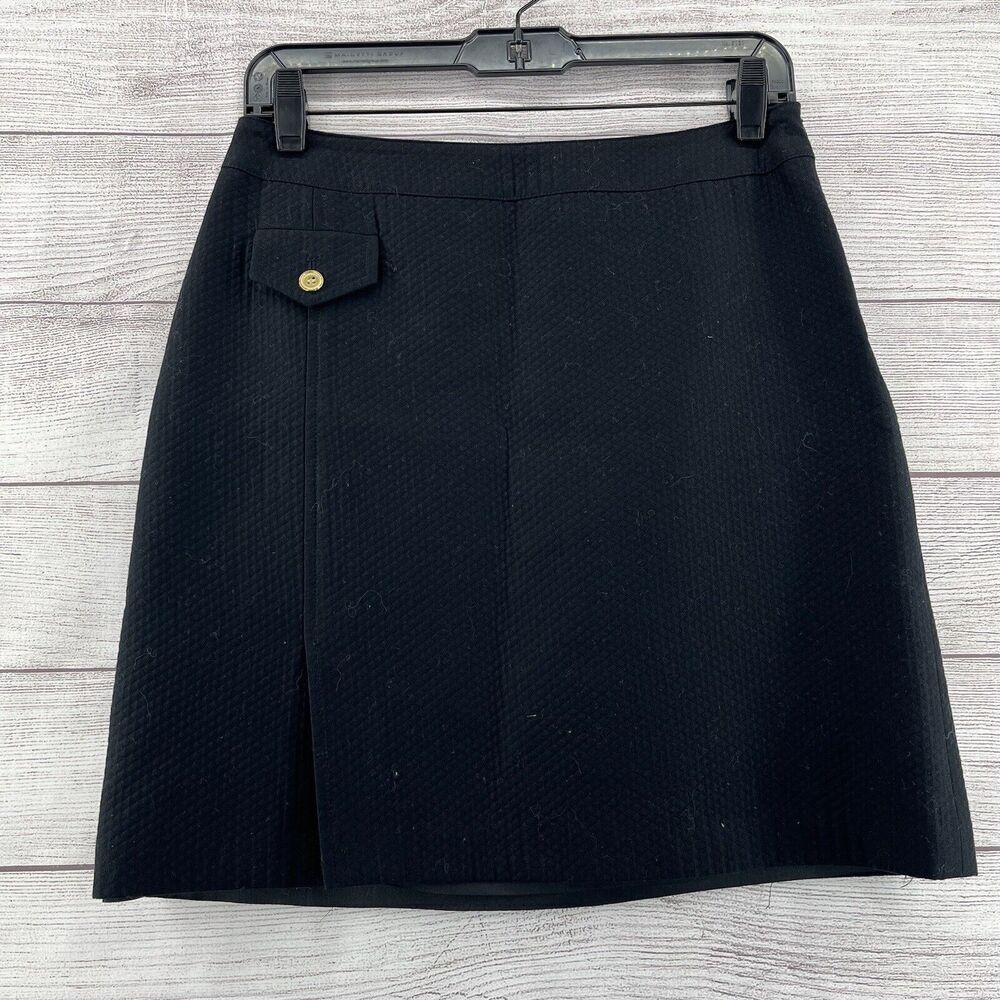 J. McLAUGHLIN‎ Skirt Black Textured A-Line Straight Pencil Lined Career Sz 4